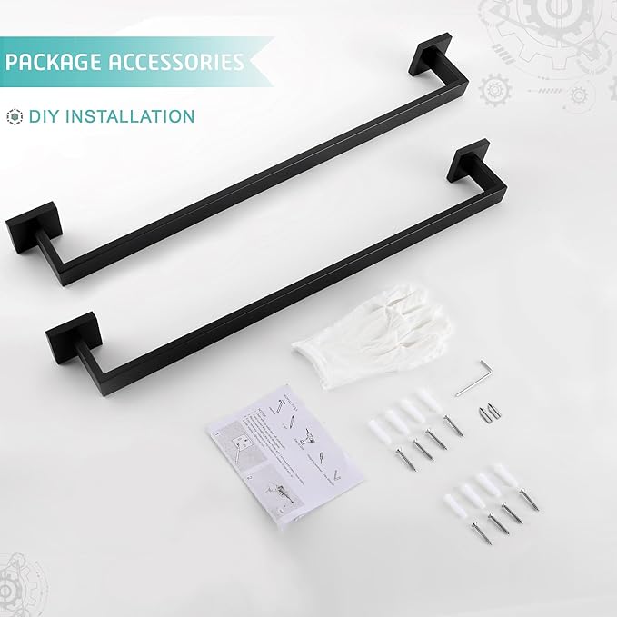 LANC 2 Pack Bathroom Towel Bars, Matte Black 20-Inch Bathroom Square Towel Racks Kitchen Hand Towel Holders Total-22" Stainless Steel Wall Mount Towel Hanger Rods,A8804-5MB