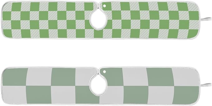 2 PCS Kitchen Sink Splash Guard 30 Inch Faucet Mat for Kitchen Sink Bathroom Sink Faucet Absorbing Drip Drain Mat Pad Microfiber Soft Washable Checkered Green and White