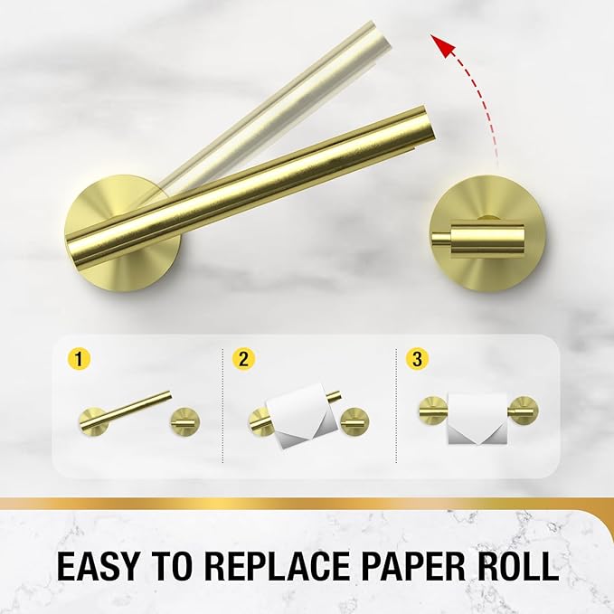 HITSLAM Gold Toilet Paper Holder Wall Mount, Double Post Pivoting Toilet Paper Roll Holder, SUS304 Stainless Steel Toilet Tissue Holder, Modern Tissue Holder for Bathroom, Kitchen, Washroom