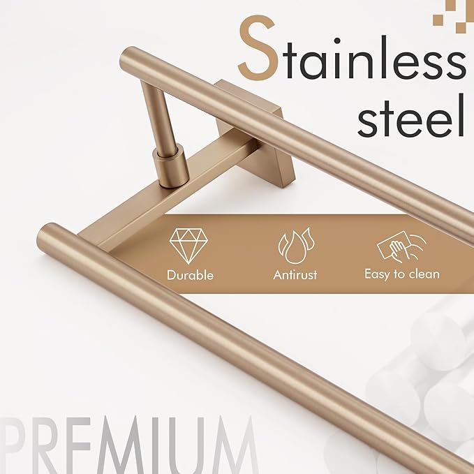 KOKOSIRI Towel Bars 32-Inch Bathroom Towel Holder Champagne Bronze Double Bath Towel Racks Wall Mounted Stainless Steel B5009CPG-L32