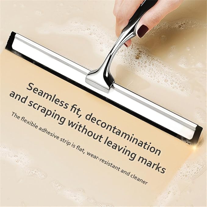 Shower Squeegee 10'' Silicone Scrape Stainless Steel Handle Wiper Bathroom Mirror Glass Car Squeegee,Sliver,25 * 16.5cm