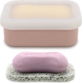 OLAMAR Portable Travel Soap Case with Draining Layer,Enhanced Leak Proof Silicone Travel Soap Container,Shatterproof Soap Holder for Traveling, Camping, Gym, Dorm, Bathroom (Pink, Small)