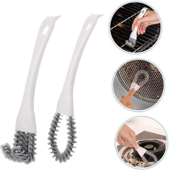 VILLCASE Multi-use Heavy Duty Crevice Cleaning Brush Set 2pcs with U-Shaped and Angled Heads for Kitchen and Grill Deep Stain Removal in Tight Spaces