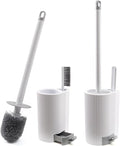 Toilet Bowl Brush and Holder 2 Pack Long Handled Toilet Brush for Bathroom with 2 Crevice Brushes Deep-Cleaning Plastic Toilet Scrubber Brush Set (White)