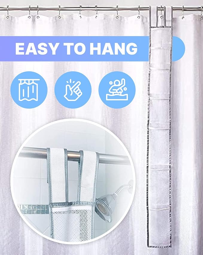 TidyFriend Mesh Shower Caddy Hanging 60 x 6 Inches, 3 Pack Mesh Hanging Organizer With 7 Pockets, 100% Polyester, Adjustable Velcro Strap or Hook