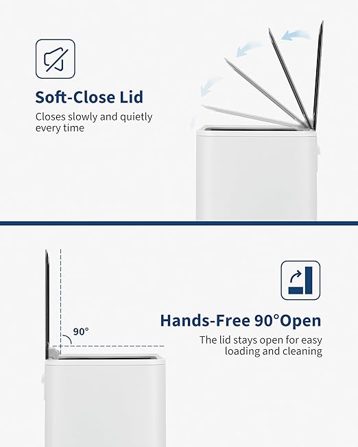 Garvee Space-Saving Office Trash Can, 4.8 Gallon Trash Can with Soft-Close Lid, Foot Pedal & Removable Inner Bucket, Rectangular Stainless Steel Garbage Can for Small Kitchen, Home, Garage, White