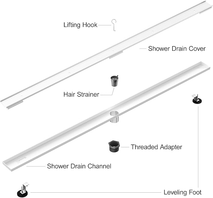 304 Stainless Steel Shower Drain, Removable Grate & Hair Catcher Bathroom Floor Drain with Waterproof Design for Tile Floor, CUPC Compliant (Tile Insert, 60 Inch)