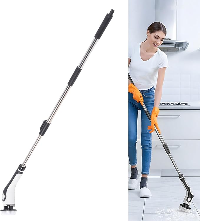 Multi-Functional Electric Spin Scrubber, New Cordless 2 Speed Cleaning Brush Bathroom Scrubber, IPX7 Waterproof Shower Scrubber with 9 Brush Heads, Extendable Long Handle