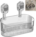 No Drill Bathroom Suction Storage Box, 2026 New Suction Cup Shelf, Multi Functional Wall-Mounted Organizer for Home Bathroom, Modern Transparent Storage Basket for Family (Grey)