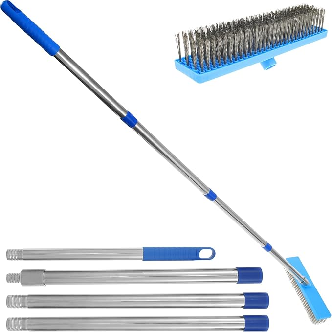 Grout Brush Scrub Brush Combo Tile Scrub Brush with Bristles Floor Scrubber Brush with Long Handle Scrubber for Cleaning Patio Bathroom Tub Bath Garage Patio Wall Pool