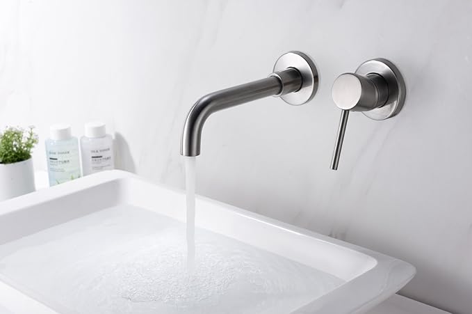 Sumerain Wall Mount Bathroom Faucets Brushed Nickel,Single Handle Wall Mount Faucet with Brass Rough-in Valve