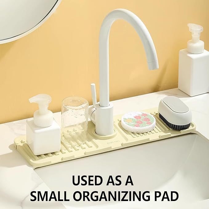 Faucet Mat for Kitchen Sink Splash Guard, 17.5"X5.5" Silicone Sink Splash Guard with Soap Holder, Snap-On Design & 7°slope Fast Drain, Perfect for Stone Sinks in Kitchen & Bathroom