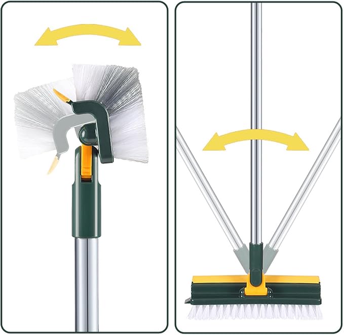 2 in 1 Floor Brush Scrubber, 180 Degree Rotating Long Handle Grout Brush Stiff Bristle Tile Brush for Cleanse Bathroom Kitchen (Green)