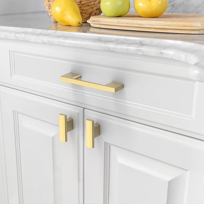 Amerdeco 10 Pack Brushed Gold Cabinet Pulls 3 Inch(76MM) Hole Centers Kitchen Cabinet Handles Cabinet Hardware Kitchen Handles for Cabinets Cupboard Handle Drawer Pulls ZH0060