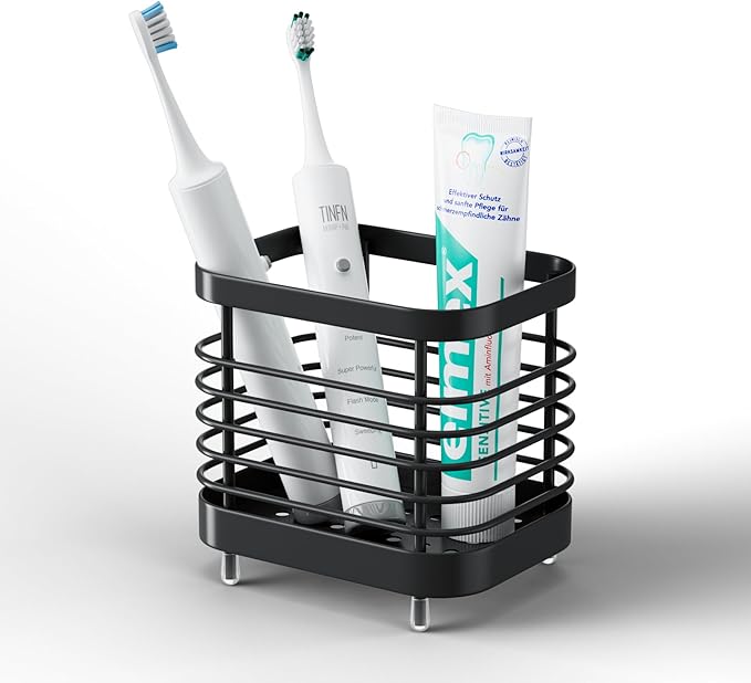 Black Electric Toothbrush Holder for Bathroom, Toothpaste Caddy Organizer Storage with Drainage, Kids Tooth Brush Stand for Countertop Sink, Bathroom Accessories Decor
