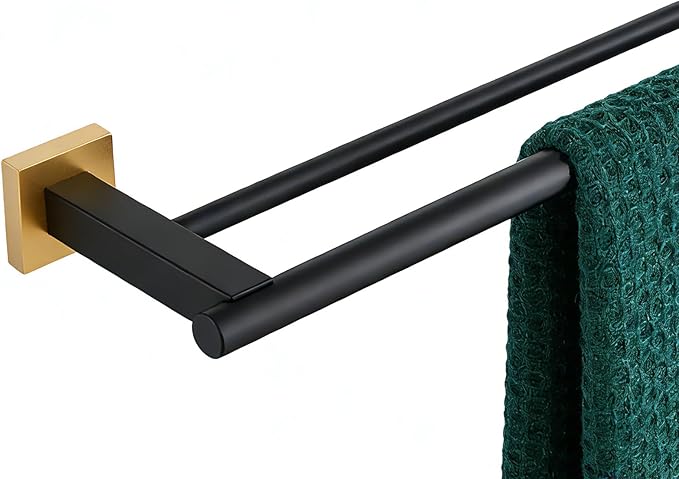Miyili Double Towel Bar 30-Inch Stainless Steel Bathroom Towel Rack Holder Wall Mount Black & Gold, A02BG75B