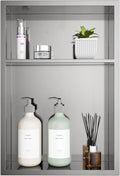 Brushed Nickel Stainless Steel Shower Niche 12" x 18" – Recessed 2-Tier Shower Shelf, 12"x12" Upper & 12"x6" Lower Storage, Waterproof & Rustproof, Modern Bathroom Wall Niche