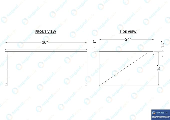 AmGood 36" Long X 24" Deep Stainless Steel Wall Shelf | NSF Certified | Appliance & Equipment Metal Shelving | Kitchen, Restaurant, Garage, Laundry, Utility Room
