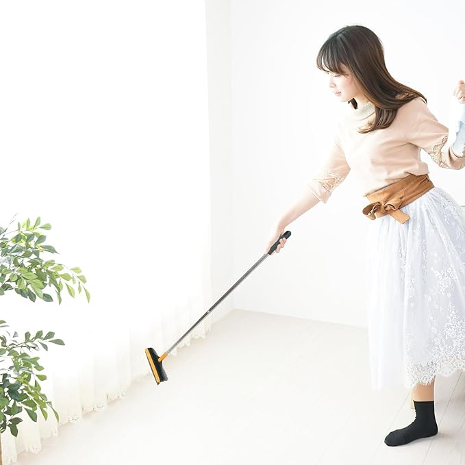 Veemoon Double-Sided Floor Scrub Brush for Grout and Tile Bathroom Floor Scrubber Brush with Long Handle Yellow-Green Upgrade Deep Corner Cleaning