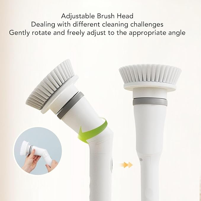 Electric Scrubber, 25W Cordless Brush with 6 Brush Heads, 2 Speeds, Adjustable Length, IPX6 Water Proof, for Bathroom Kitchen Tile Floor