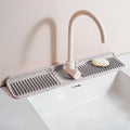 Longer Silicone Faucet Mat for Kitchen Sink – Button Style Faucet Drip Catcher & Leak-Proof Sink Splash Guard with 6° Slope, Behind Faucet Draining Mat,Gadgets for Bathroom (light gray, large)