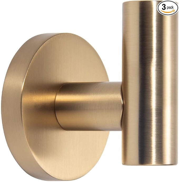 TUNNY 3 Pack Round Bathroom Towel Hooks - Champagne Gold Robe & Coat Hooks for Bathroom & Bedroom