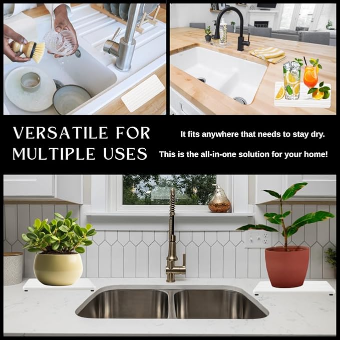 2PCS Water Absorbing Stone Tray, Fast Dry Diatomite Stone Sink Trays, Non-Slip Soap Holder for Bathroom and Kitchen Sink, Sink Coasters Keep Countertop Drying Neat, 8.3 x 4.0 Inches