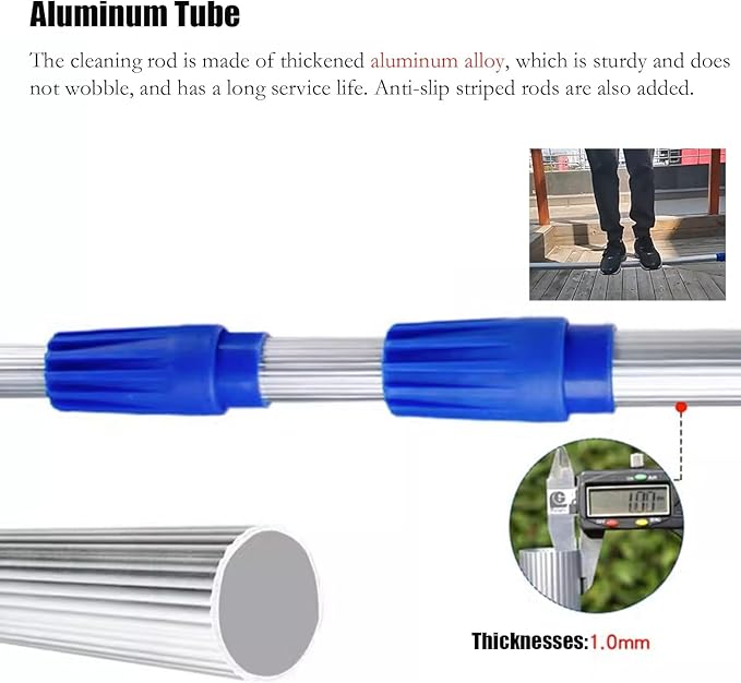 Extra Long Spliced Window Cleaning Rods 31 35 40 50 Ft, Washing Kit for Malls/ Tall Skylights/ Outdoor Balcony, Windows Squeegee Clean Tool & Wall Cleaner with Longer Handle - Aluminum(9.5m/31.2ft)
