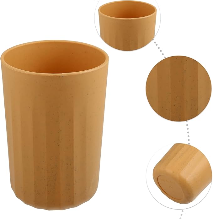 VOCOSTE 1Pc Bathroom Tumbler with Smooth Lines, Wheat Straw Cup, for Bathroom for Toothpaste Yellow 4.09''x2.80''