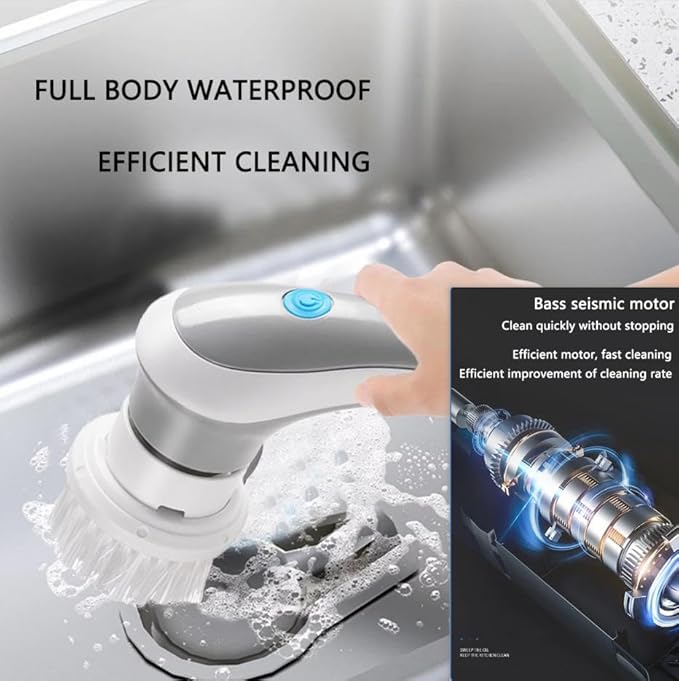 Cordless Handheld Rechargeable Electric Rotary Scrubber with 3 Replaceable Brush Heads, Suitable for Cleaning Tableware/Bathroom/Floor/Sink/Window