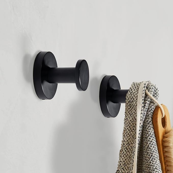 TUNNY 5 Pack Round Towel Hooks-Matte Black Modern Coat Hooks Shower Towel Hooks for Bathroom Kitchen Home Storage