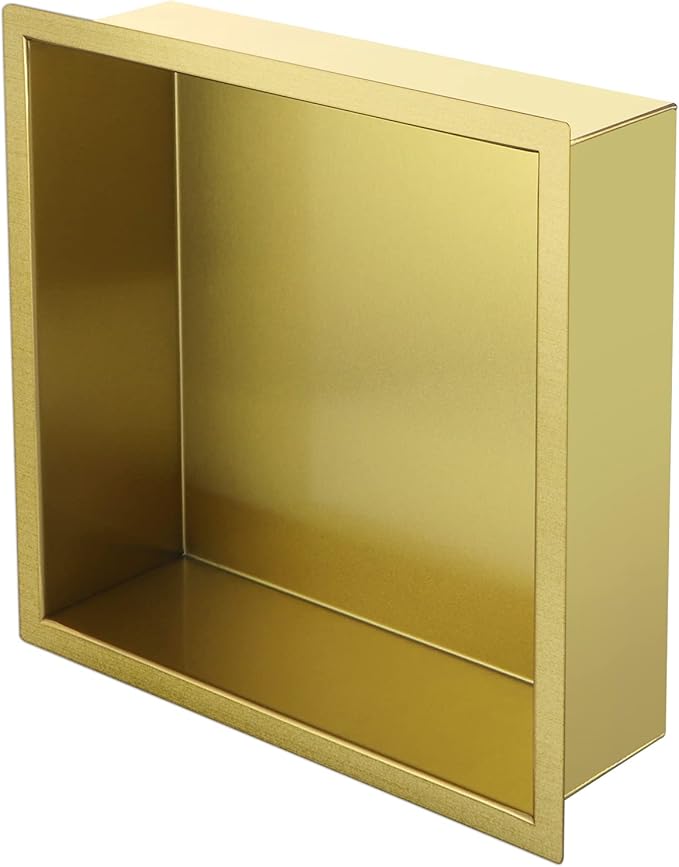 12"×12" Shower Niche Brushed Stainless Steel, Recessed Shower Caddy, Bathroom Shelf Insert Fits for 11"x11" Wall Hole Installation (Gold)