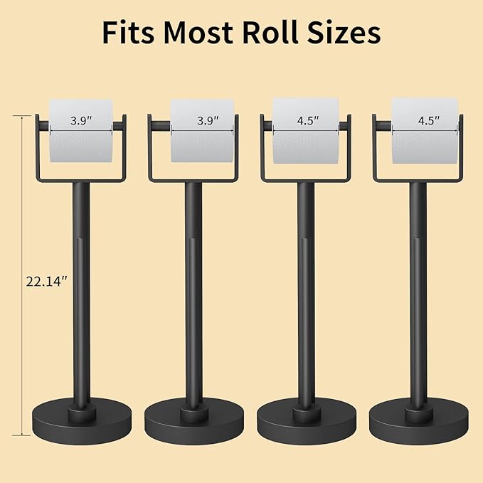 YUMORE Toilet Paper Holder Stand with Storage, Bathroom Weighted Base Floor Toilet Paper Roll Holder Free Standing for 3 Rolls, Matte Black