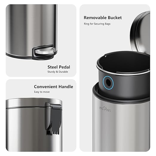 mVm Kitchen Trash Can with Lid, 5.3 Gal Bathroom Garbage Can for Home Office (Gray)