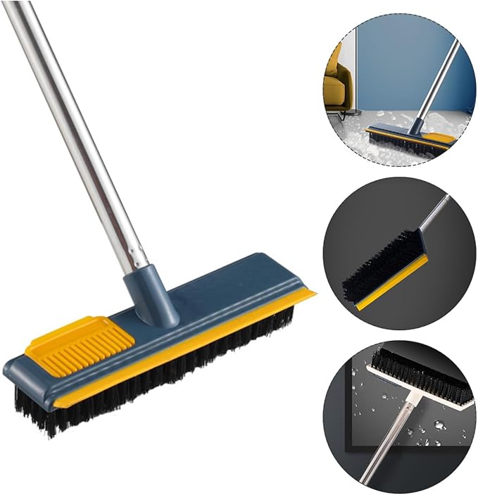 Housoutil Telescopic Long Handle Stiff Bristle Scrub Brush for Bathroom Grout and Kitchen Surfaces 2-in-1 Scraper for Home Cleaning