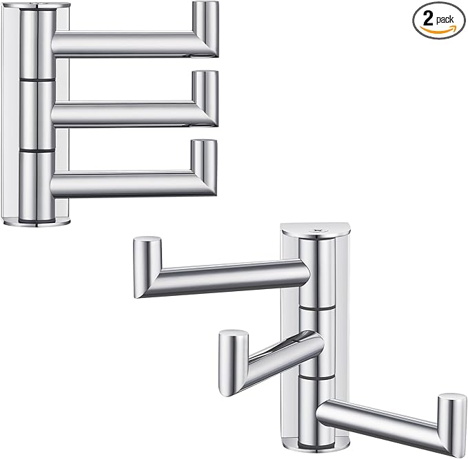 APLusee Polished Chrome Swivel Towel Hook 2 Pack, 304 Stainless Steel Coat Hook with 3 Arms, Wall Mounted