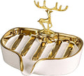 Soap Dish, Luxurious Ceramic Soap Dish Self Draining Soap Holder Tray Easy Cleaning Soap Saver for Shower Bathroom Kitchen Sink Bathtub Hotel Travel（White Painted in Gold）