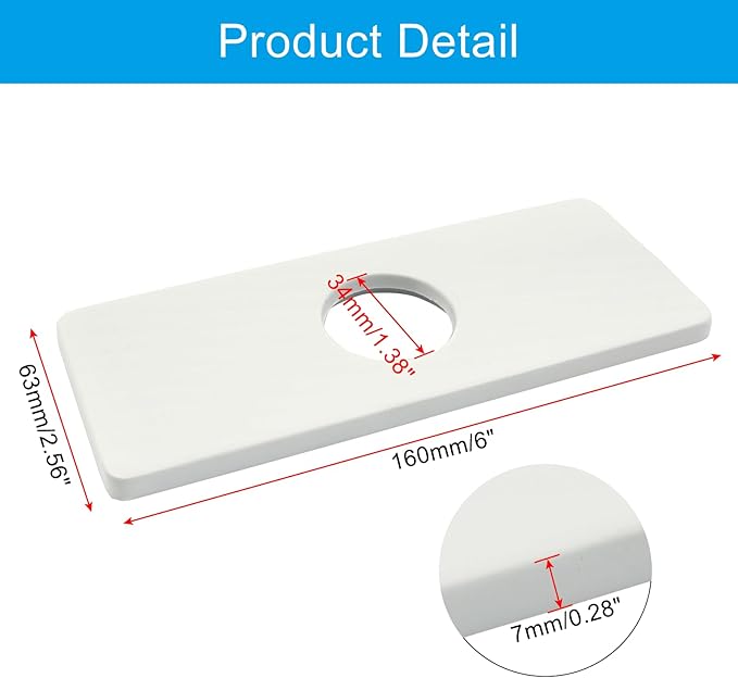 Biaungdo 6" Hole Cover Deck Plate, Porcelain White Escutcheon Plate Stainless Steel Bathroom Faucet Plate Rectangle Faucet Cover Plate for 1 or 3 Hole Bathroom Vanity Sink Faucet