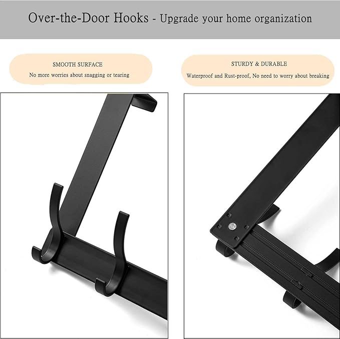 Over The Door Hooks, Back of Door Coat Hanger, Towel Racks for Bathroom with 12 Coat Hooks for Hanging Clothes, Black