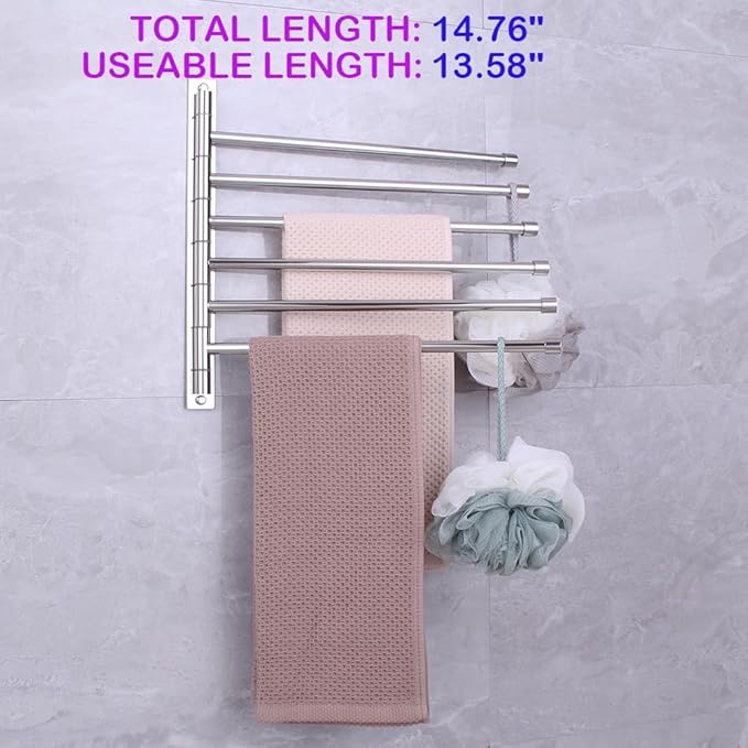 Towel Holder Swing Out Towel Bar Stainless Steel Bathroom Hand Towel Rack 6-Bar Folding Arm Swivel Hanger Wall Mount Polished Finish