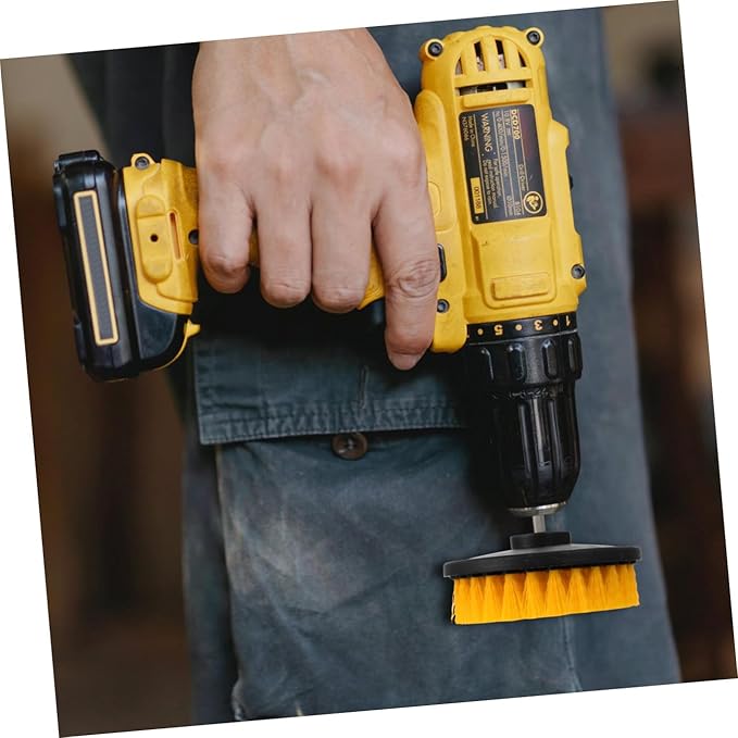 Electric Drill Brush Attachment Set 5-inch Hollow Round Brush Heads Yellow Replacement for Kitchen Floor Bathroom Heavy-Duty Scrubbing Household Cleaning Tools