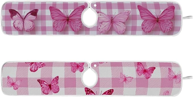 Sink Faucet Absorbing Mat Kitchen Sink Splash Guard Splash Faucet Drip Catcher for Bar RV Bathroom 2PCS 14.9x5.5in Checkered Pink and White Butterflies