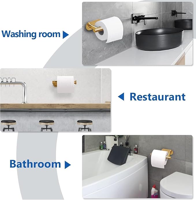 2 Pack Toilet Paper Holder Self Adhesive,Rustproof Adhesive Toilet Roll Holder No Drilling Tissue Holder for Kitchen Bathroom Tissue Holder Bathroom, Kitchen, Washroom Wall Mount (Gold)
