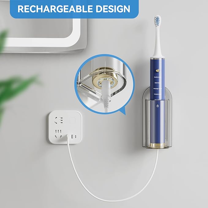 MOPMS Electric Toothbrush Holders Wall Mounted, Single Slot Toothbrush Holders for Bathrooms, Self Adhesive Electric Toothbrush Organizer Space Saver (2Pcs Grey)
