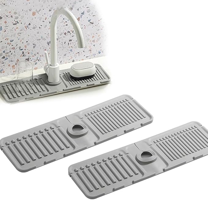 Drowning Pads for Kitchen Faucet,Upgrade Kitchen Sink Splash Guard Silicone Draining Mat for Kitchen Sink Splash Guard,Fast Drying Stone Sink Tray Sink Protectors Sink Faucet Mat (Gray,2PC)