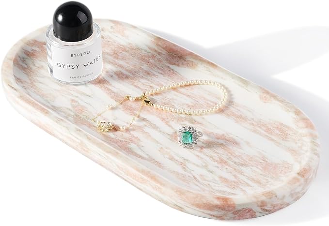 Koville Norway Natural Marble Tray, 12"x6" Vanity Decorative Tray for Countertop, Catchall Tray for Perfume, Candles, Jewelry Dish