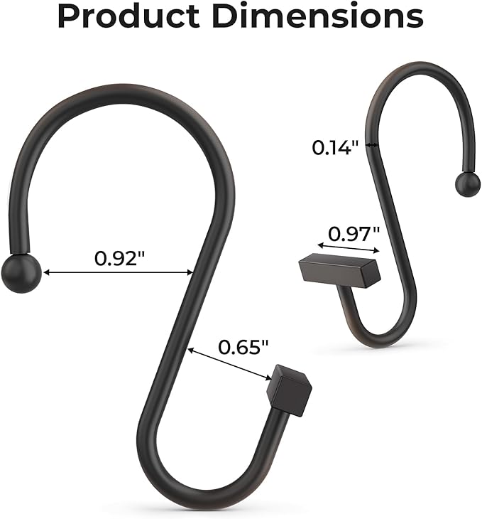 Shower Curtain Hooks, Bronze Shower Curtain Rings Rust Proof, 12PCS Shower Hooks for Shower Curtain, T-Bar Design Convenient Elegant Shower Curtain Hangers for Bathroom Kitchen Wardrobe