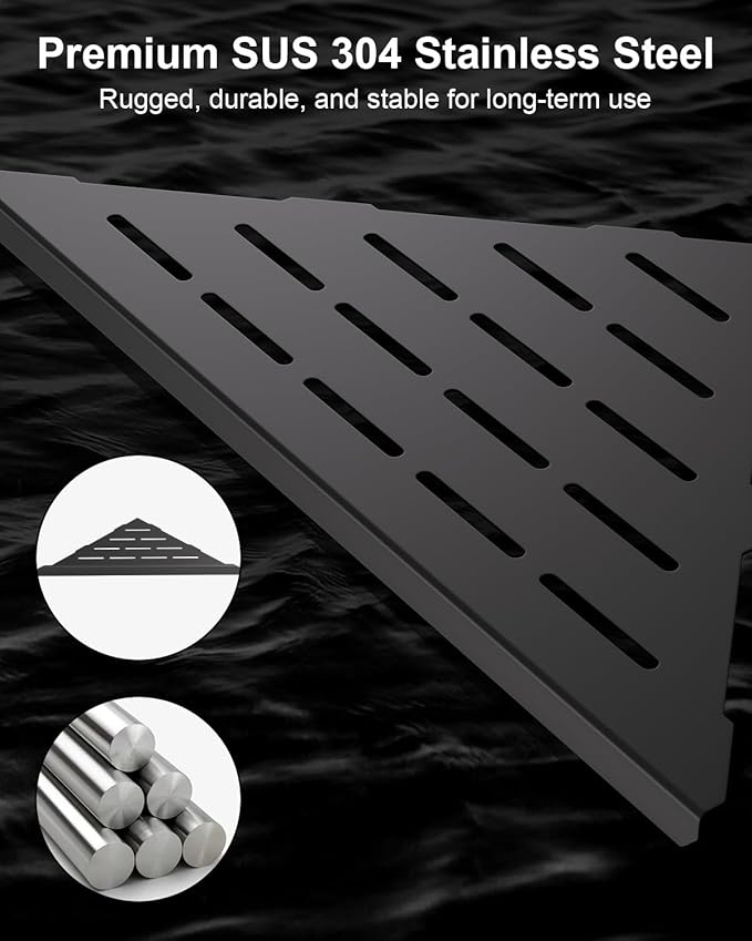 YACVCL Corner Shower Shelf,10" Black 304 Stainless Steel Hole-Free Inset Corner Storage Shelf for Tiled 90° Walls,Bathroom Accessories,Set of 2