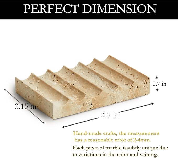 Luxury Travertine Soap Dish Marble Jewelry Ring Tray - Rectangle Marble Soap Tray & - Self Draining Soap Holder for Bathroom, Kitchen, Beige Travertine