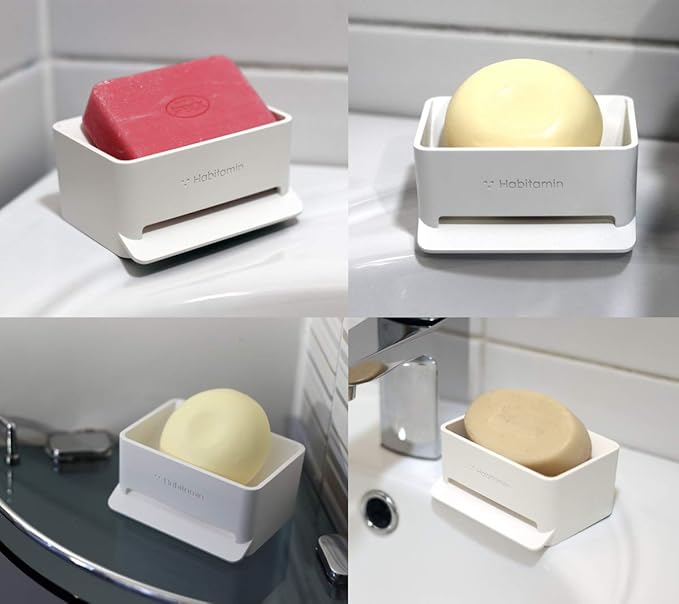 Soap Mate Slanted soap Dish with self-draining & Drying Fast Natural soap Saver for Bathroom, Shower tub & Kitchen Sink Household (Cool White)